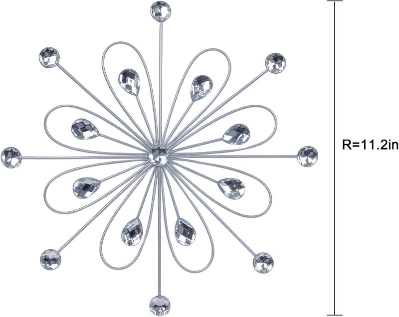 hogardeck Metal Flower Wall Decor, 11inch Silver Metal Jeweled Wall Art Bling Crystal Home Décor, Sun Burst Rhinestone Wall Hanging Diamond Accents for for Indoor, Outdoor, Living Room, Bedroom - Image 3